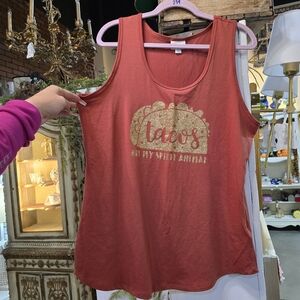 LuLaRoe Red Tank Top with Gold Graphic Tacos Are My Spirit Animal